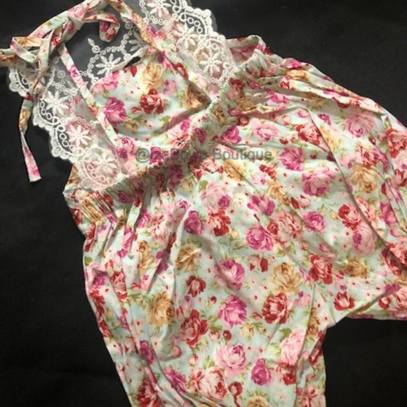 Mint Floral Lace Romper & Knot Headband Set - Picture 2 of 2